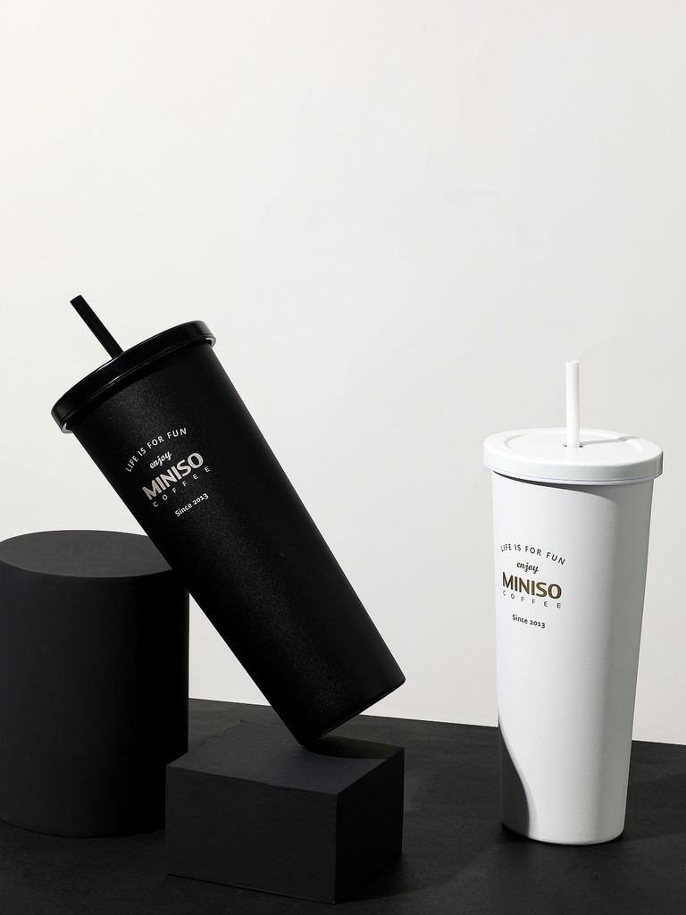 Classic Black White Series Straw Steel Bottle 800m